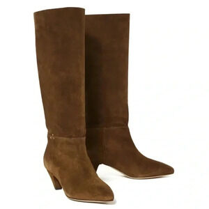 Jerome Dreyfuss Sandie 50 Suede Boots Tobacco Leather Calfskin Beveled Heel 39